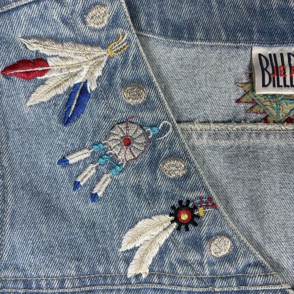 VTG Women L Embroidered Native Denim Vest Sleeveless 80s Western Boho Hippie USA - Picture 3 of 11
